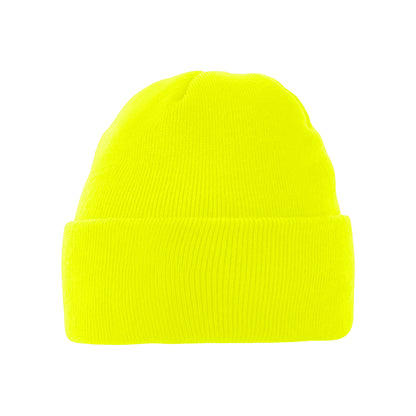 Fluorescent Yellow - Back - Beechfield Unisex Circular Patch Cuffed Beanie