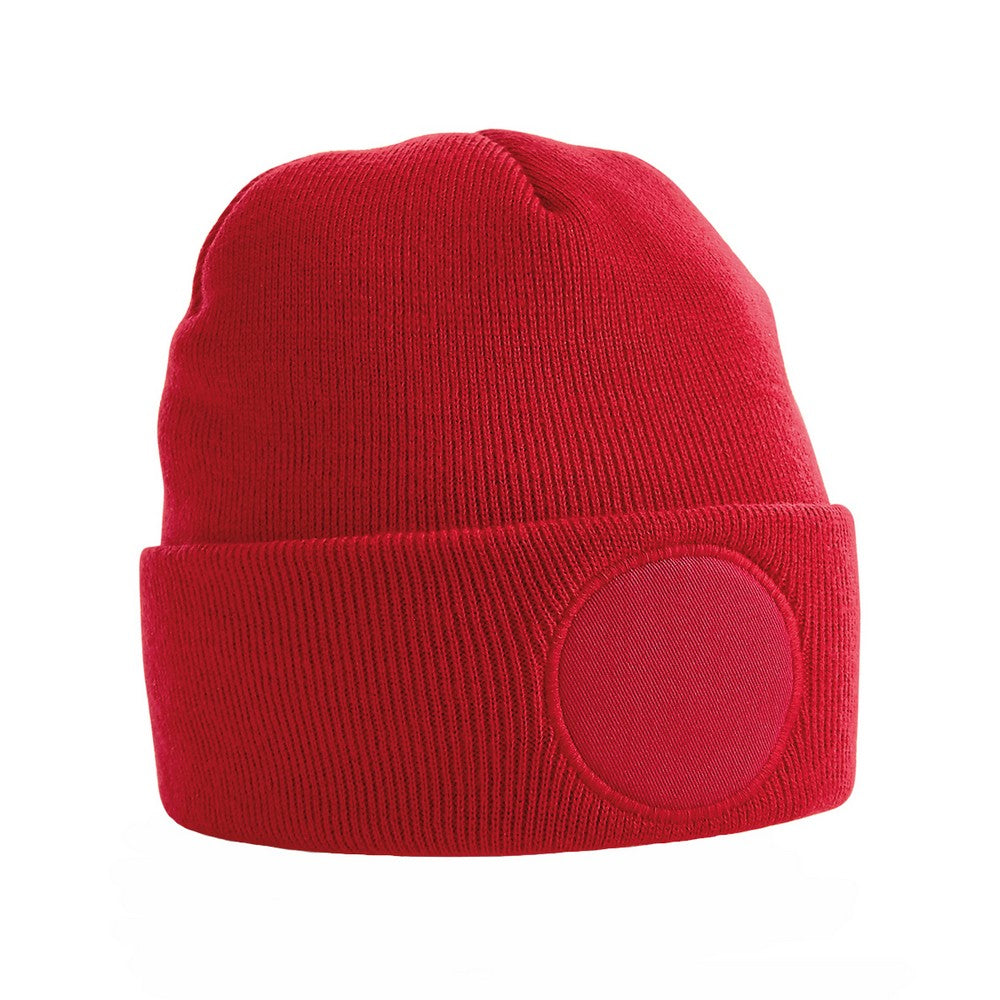 Classic Red - Front - Beechfield Unisex Circular Patch Cuffed Beanie