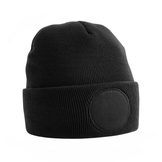 Black - Front - Beechfield Unisex Circular Patch Cuffed Beanie