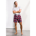 Red-Navy Check - Side - Skinni Fit Mens Tartan Lounge Shorts