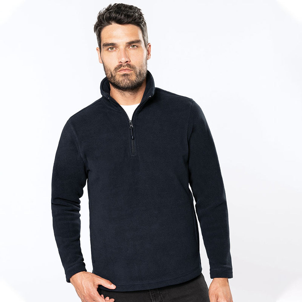 Navy - Back - Kariban Mens Enzo 1-4 Zip Fleece Top