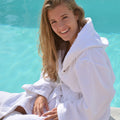 White - Front - ARTG Womens-Ladies Deluxe Velour Bathrobe With Hood