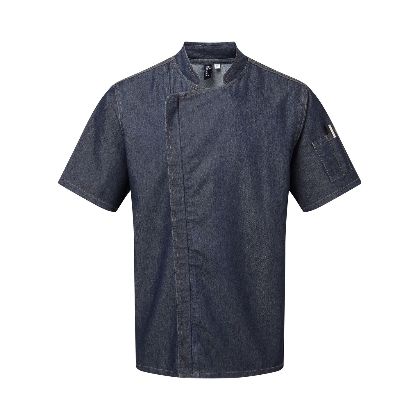 Indigo Denim - Front - Premier Unisex Adults Chefs Zip-Close Short Sleeve Jacket
