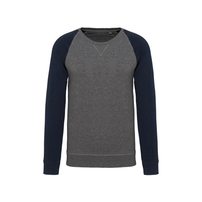 Grey Heather-Navy - Front - Kariban Mens Organic Two-Tone Sweatshirt