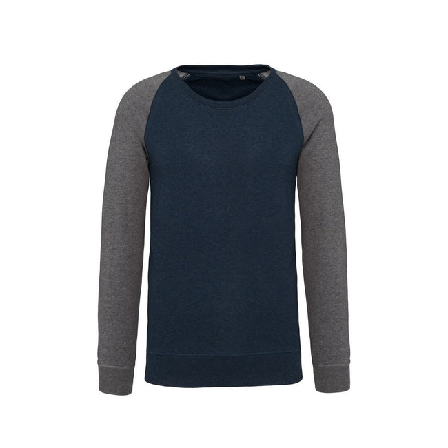 French Navy Heather-Grey Heather - Front - Kariban Mens Organic Two-Tone Sweatshirt