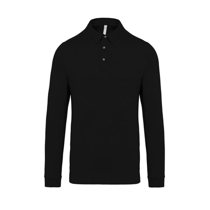 Black - Front - Kariban Mens Jersey Knit Long Sleeve Polo Shirt