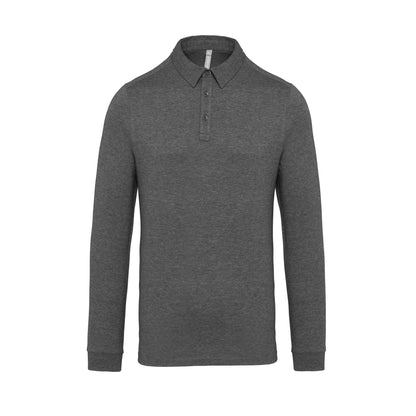 Grey Heather - Front - Kariban Mens Jersey Knit Long Sleeve Polo Shirt