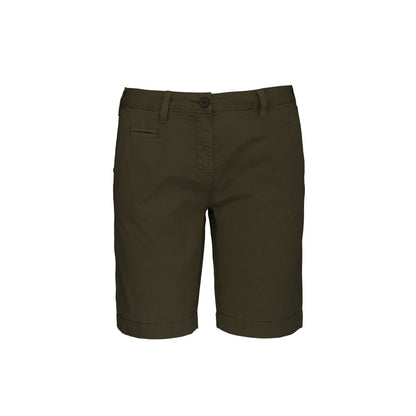 Washed Light Khaki - Front - Kariban Womens-Ladies Washed Effect Bermuda Shorts