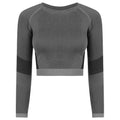 Light Grey-Black - Front - Tombo Womens-Ladies Seamless Panelled Long Sleeve Crop Top