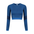 Bright Blue-Navy - Front - Tombo Womens-Ladies Seamless Panelled Long Sleeve Crop Top