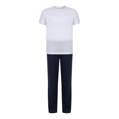 White-Navy - Front - Towel City Childrens-Kids Long Pyjamas