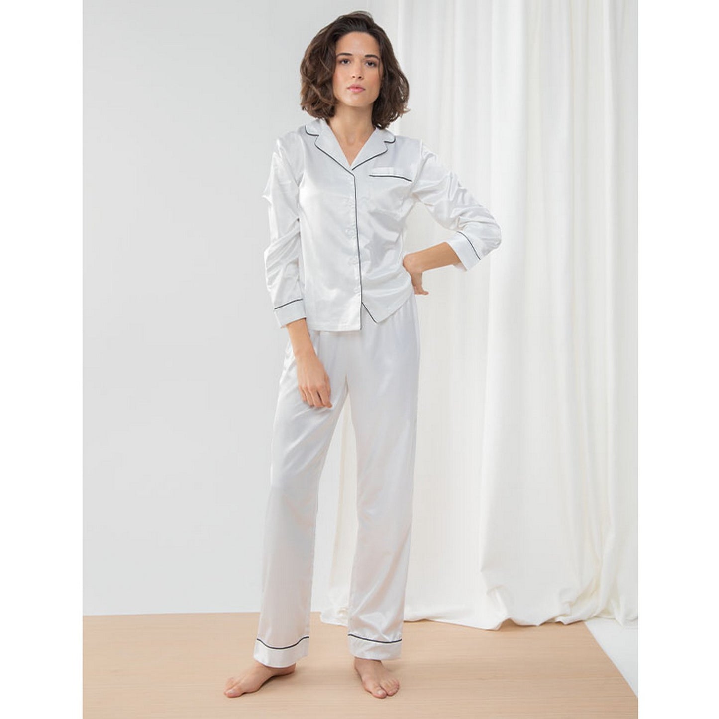 White - Back - Towel City Womens-Ladies Satin Long Pyjamas