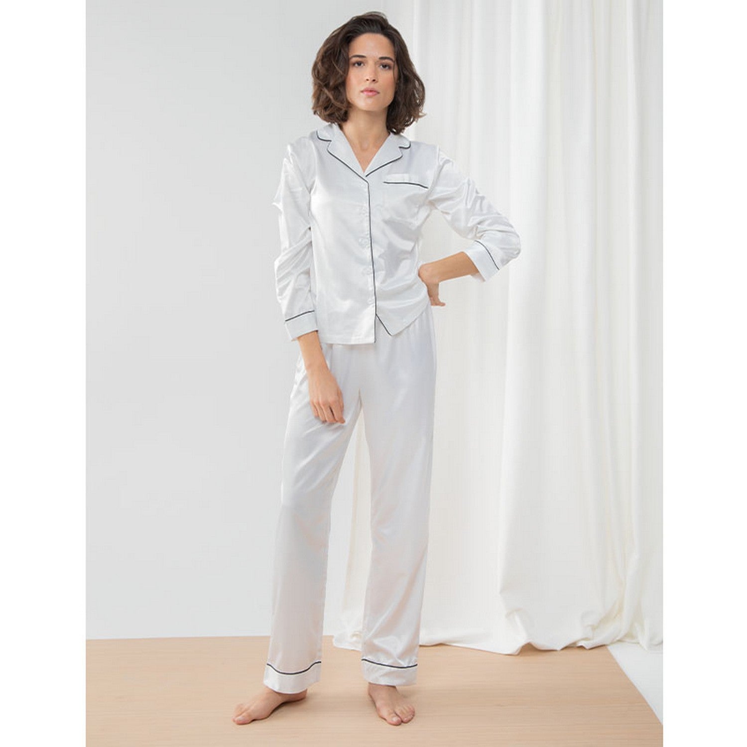 White - Back - Towel City Womens-Ladies Satin Long Pyjamas