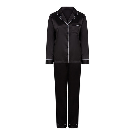 Black - Front - Towel City Womens-Ladies Satin Long Pyjamas