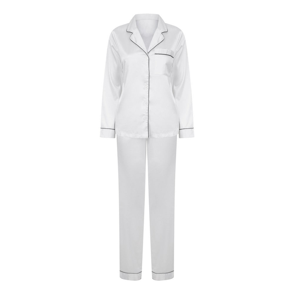 White - Front - Towel City Womens-Ladies Satin Long Pyjamas