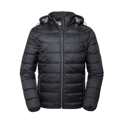 Black - Front - Russell Adults Unisex Hooded Nano Jacket