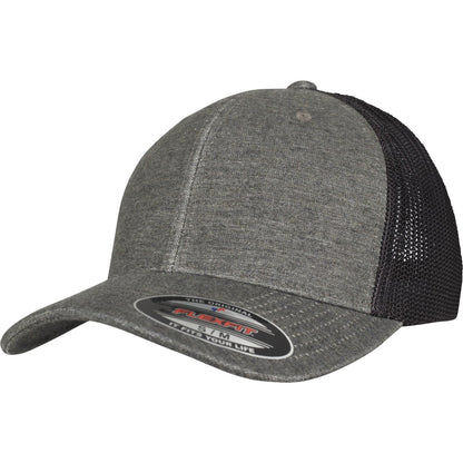 Khaki-Black Mesh - Front - Flexfit By Yupoong Retro Trucker Melange Cap