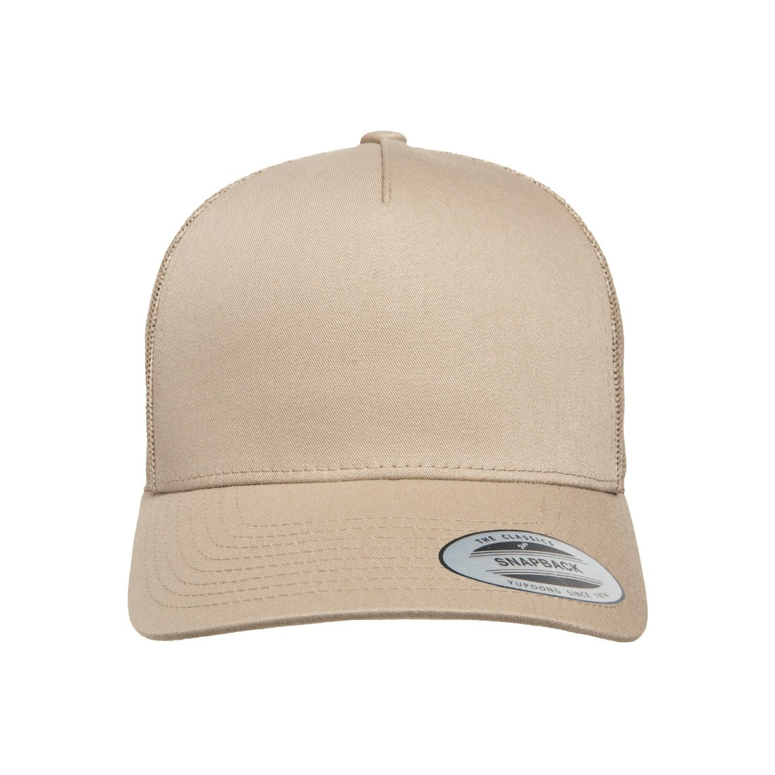 Khaki - Front - Flexfit By Yupoong 5 Panel Retro Trucker Cap