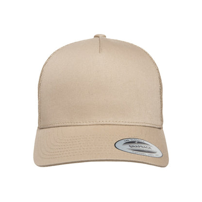 Khaki - Front - Flexfit By Yupoong 5 Panel Retro Trucker Cap