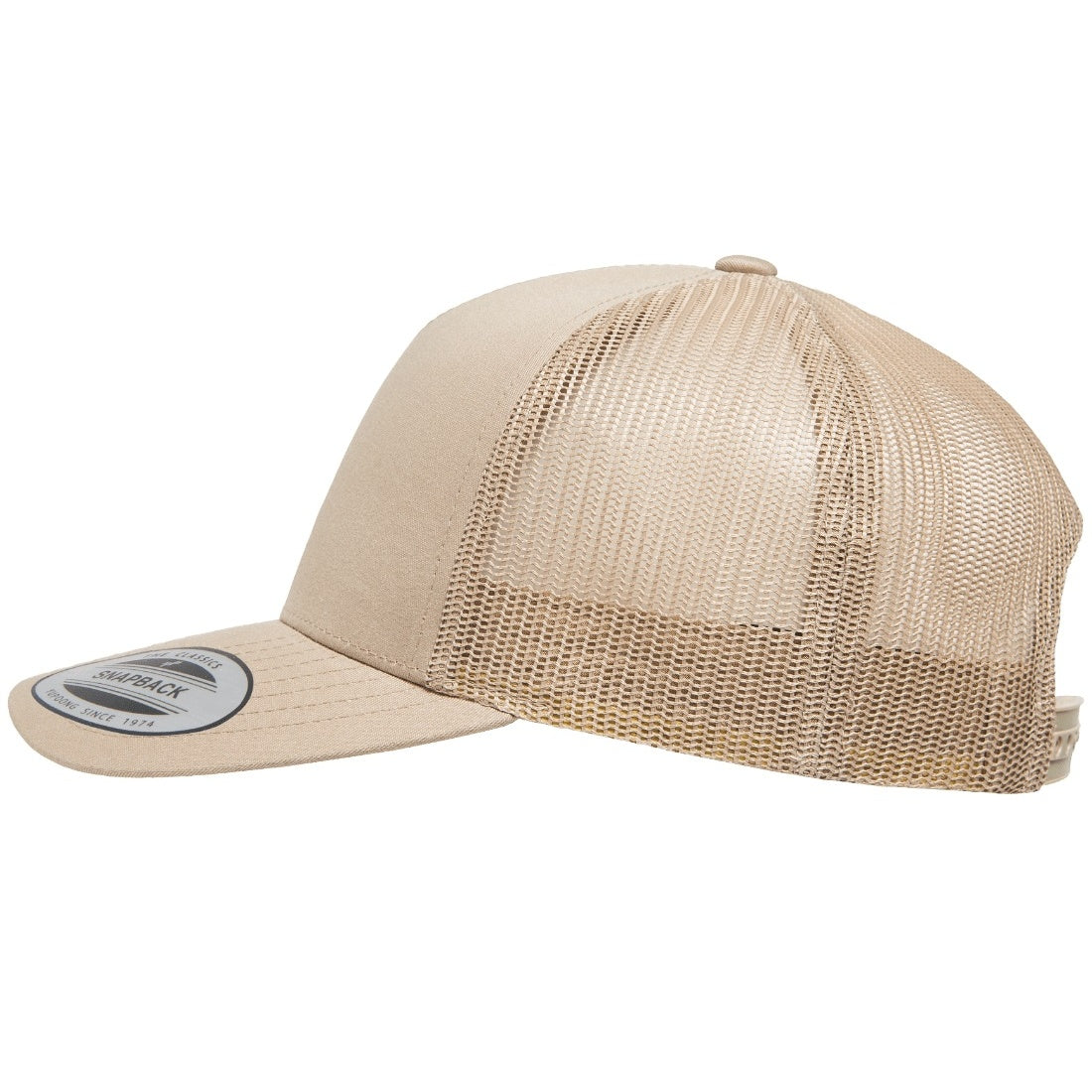 Khaki - Side - Flexfit By Yupoong 5 Panel Retro Trucker Cap