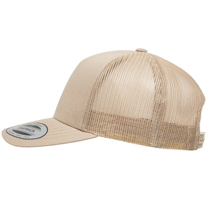 Khaki - Side - Flexfit By Yupoong 5 Panel Retro Trucker Cap