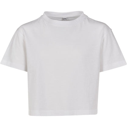 White - Front - Build Your Brand Girls Cropped T-Shirt