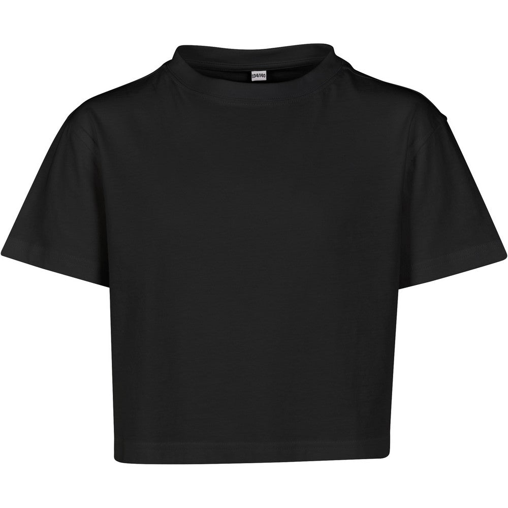 Black - Front - Build Your Brand Girls Cropped T-Shirt