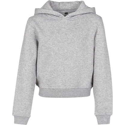 Heather Grey - Front - Build Your Brand Girls Cropped Hoodie