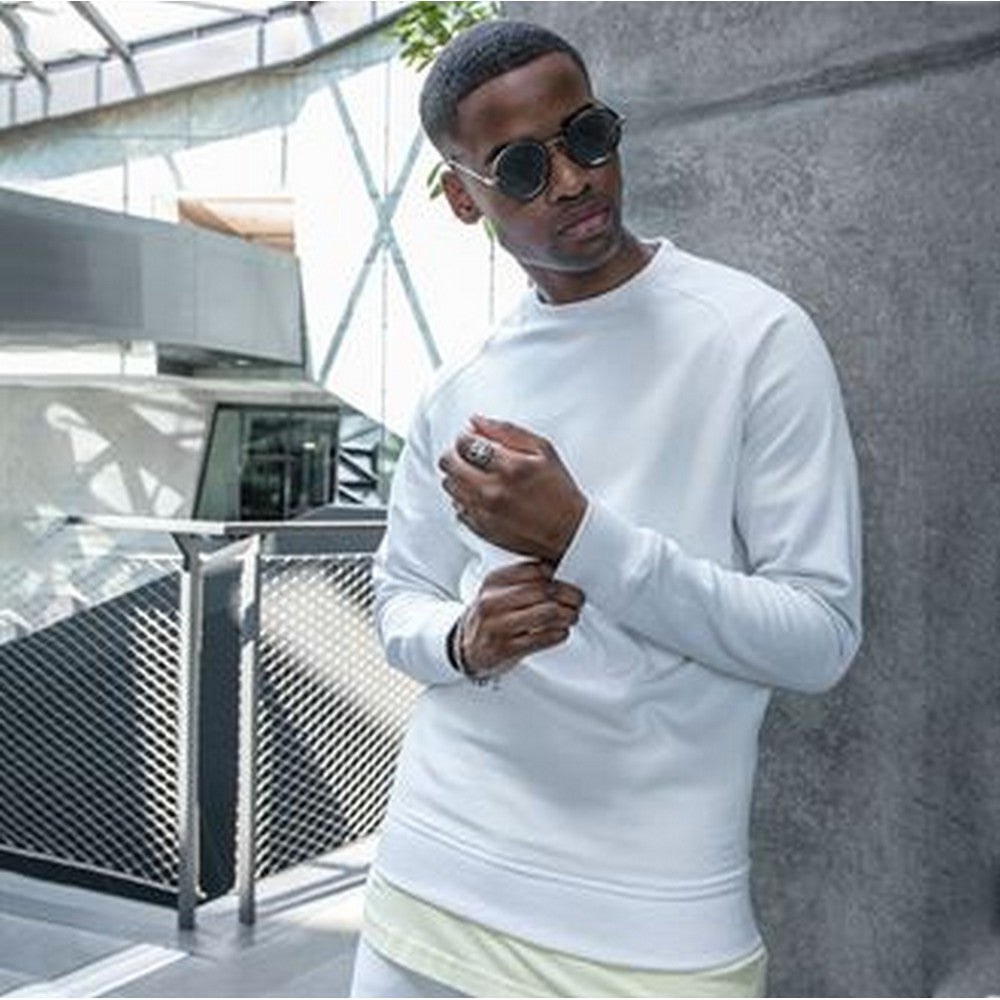 White - Back - Build Your Brand Mens Raglan-Sleeved Crew Neck Sweat