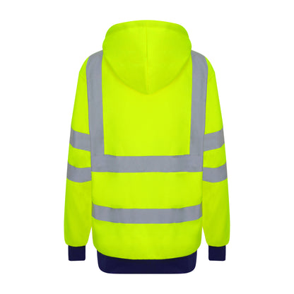 Yellow-Navy - Back - Pro RTX High Visibility Unisex Adults Reflective Hoodie