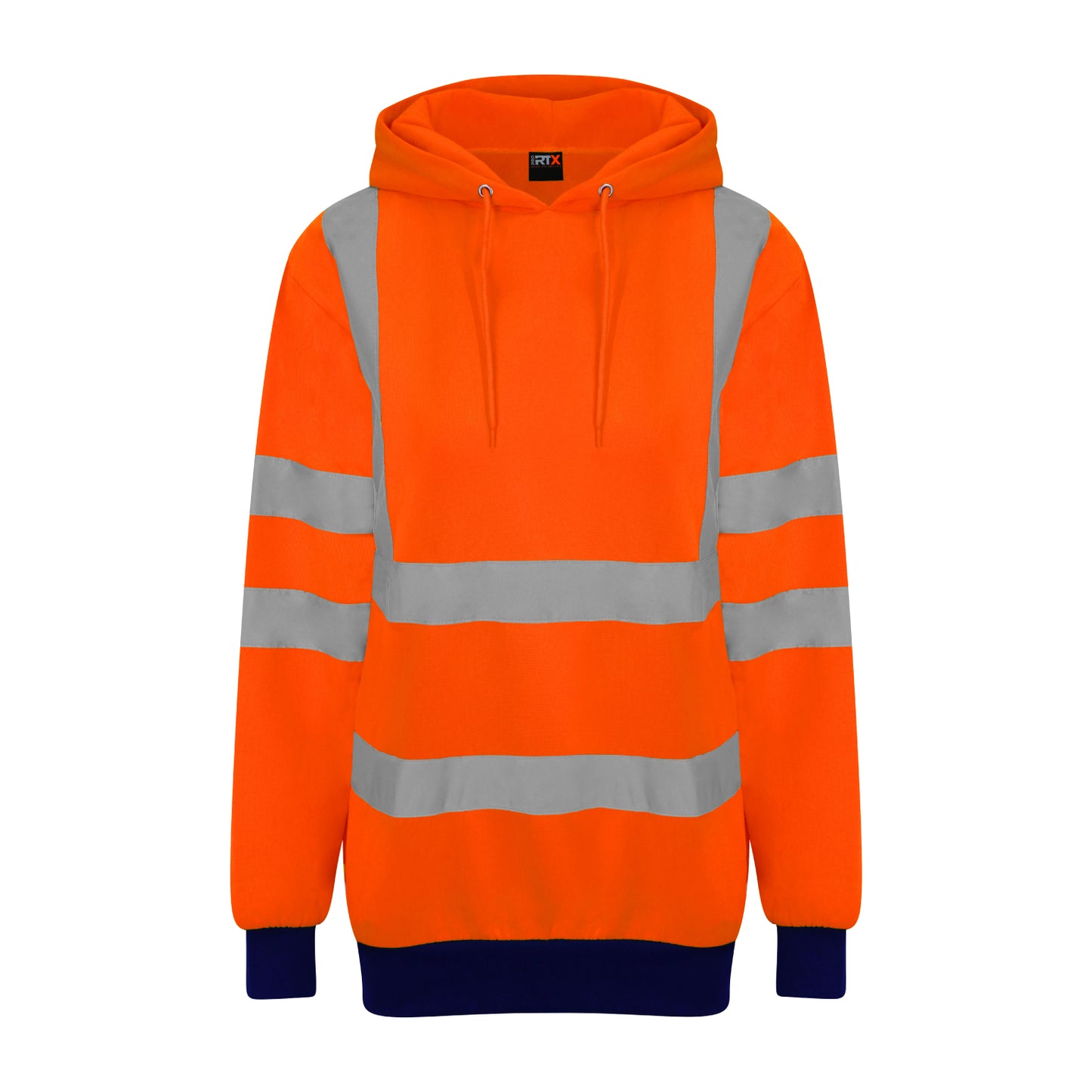 Orange-Navy - Front - Pro RTX High Visibility Unisex Adults Reflective Hoodie
