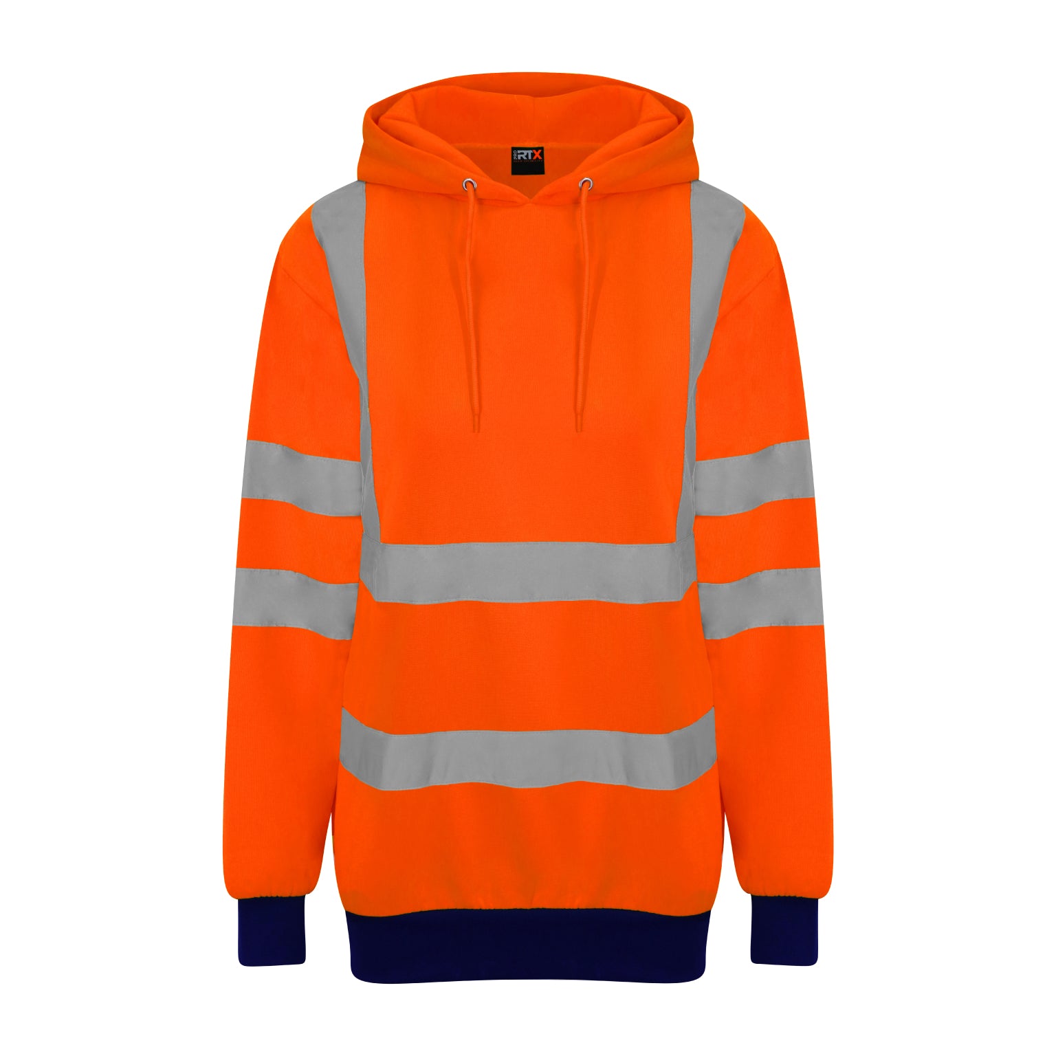 Orange-Navy - Front - Pro RTX High Visibility Unisex Adults Reflective Hoodie