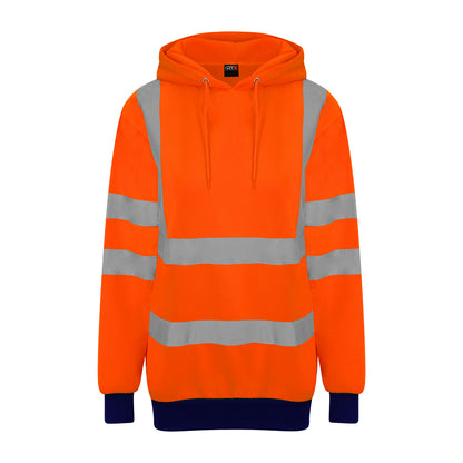 Orange-Navy - Front - Pro RTX High Visibility Unisex Adults Reflective Hoodie