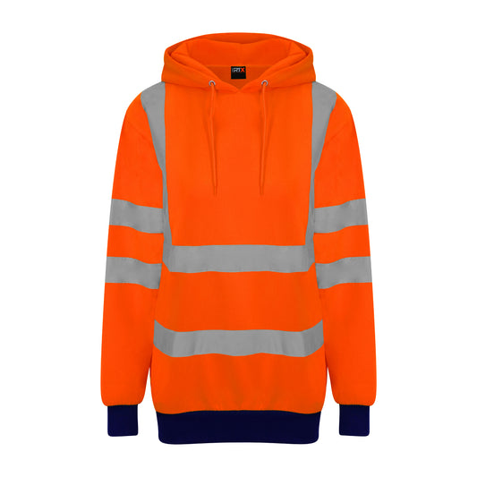 Orange-Navy - Front - Pro RTX High Visibility Unisex Adults Reflective Hoodie