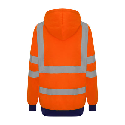 Orange-Navy - Back - Pro RTX High Visibility Unisex Adults Reflective Hoodie
