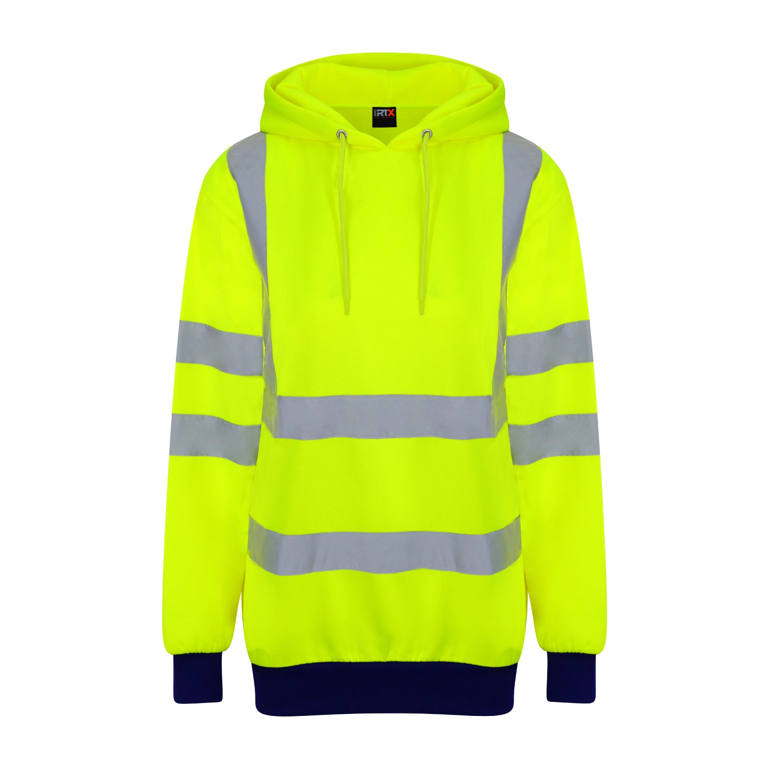 Yellow-Navy - Front - Pro RTX High Visibility Unisex Adults Reflective Hoodie