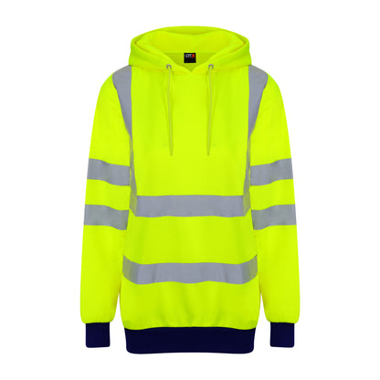 Yellow-Navy - Front - Pro RTX High Visibility Unisex Adults Reflective Hoodie