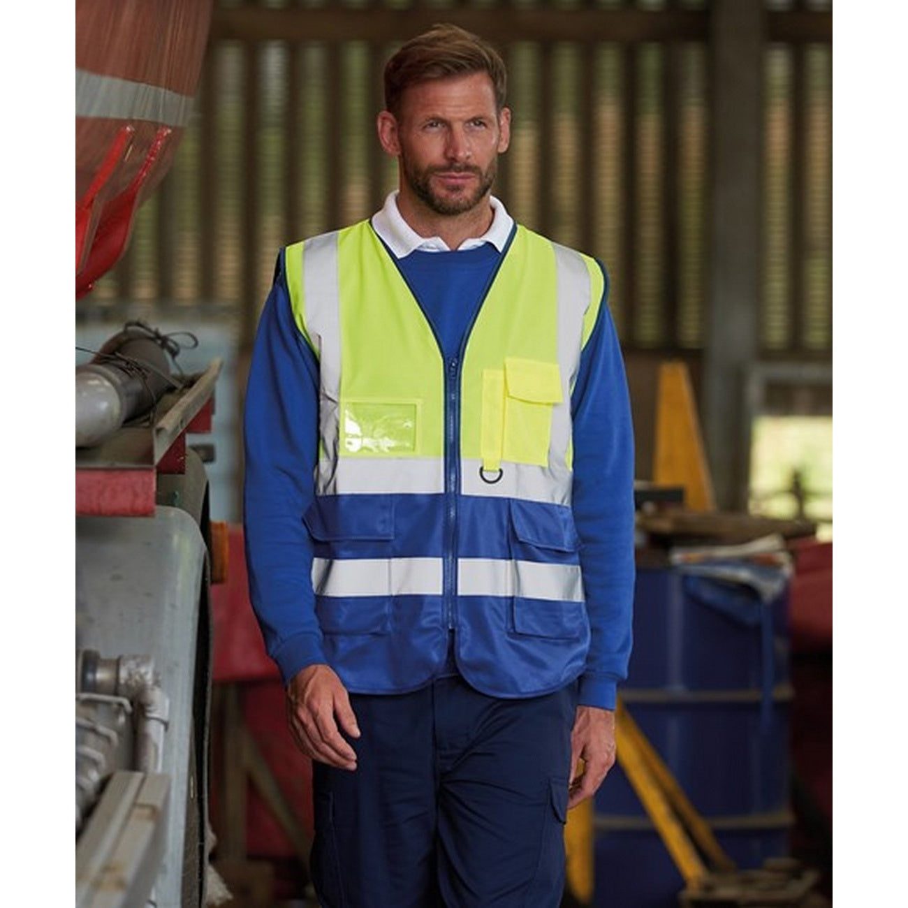 Hi Vis Yellow-Royal Blue - Back - Pro RTX High Visibility Unisex Adults Executive Waistcoat
