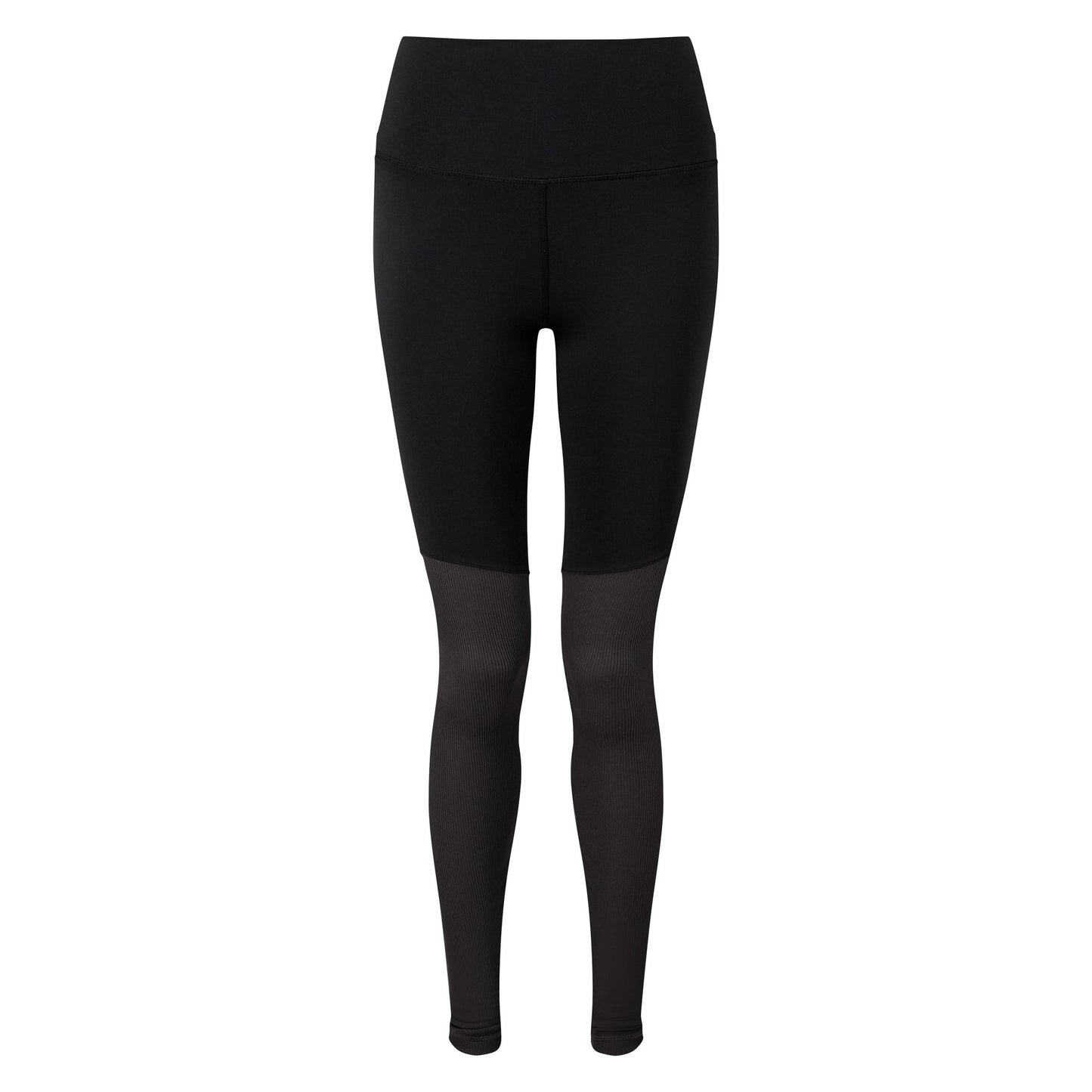 Black-Charcoal - Front - TriDri Womens-Ladies Rib Knit Contrast Bottom Yoga Leggings