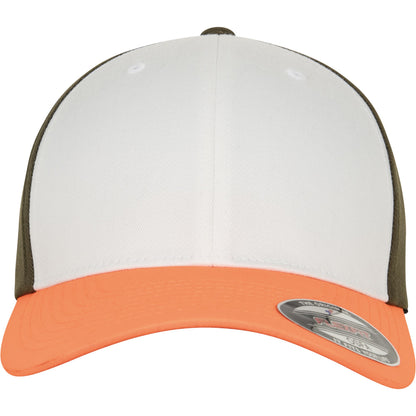 Neon Orange-White-Olive - Back - Flexfit by Yupoong 3-Tone Cap