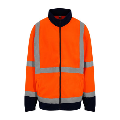 Orange-Navy - Front - PRO RTX High Visibility Mens Full-Zip Fleece