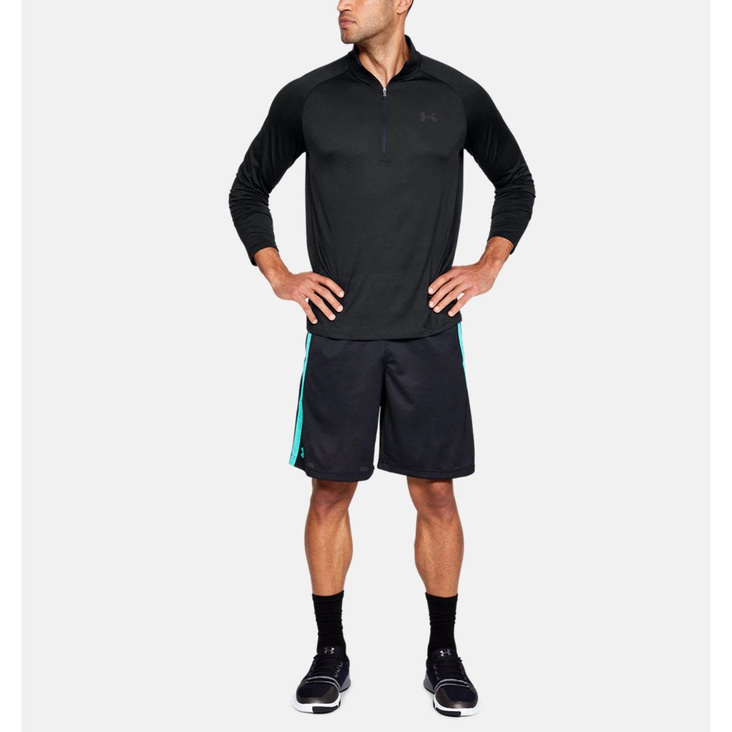 Black-Charcoal Grey - Side - Under Armour Mens 2.0 Half Zip Technical Top
