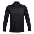 Black-Charcoal Grey - Front - Under Armour Mens Tech Half Zip Top