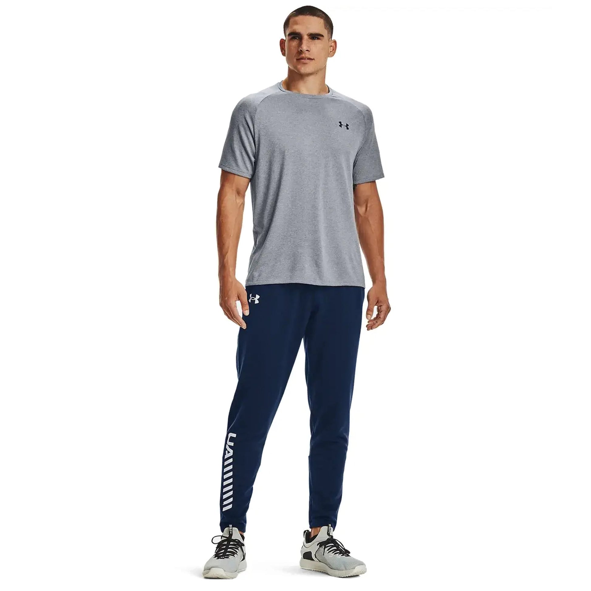 Light Steel Heather-Black - Side - Under Armour Mens Tech T-Shirt