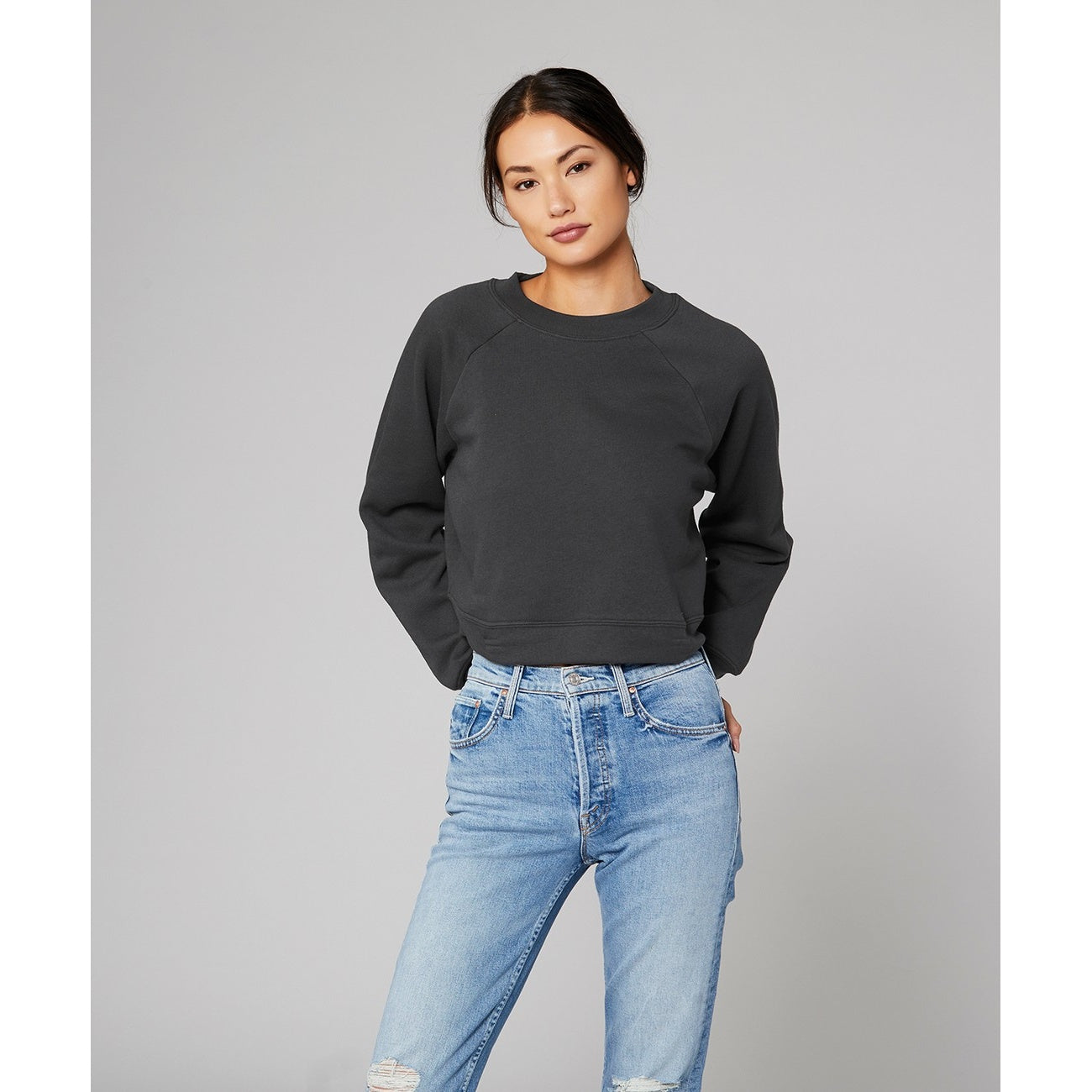 Dark Grey - Back - Bella + Canvas Womens-Ladies Fleece