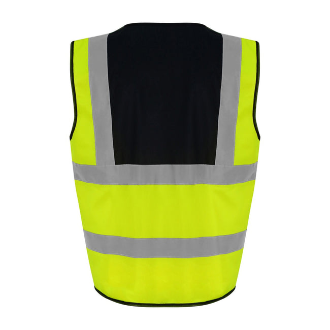 Hi Vis Yellow-Black - Back - PRO RTX Unisex Adult Sleeveless Hi-Vis Vest