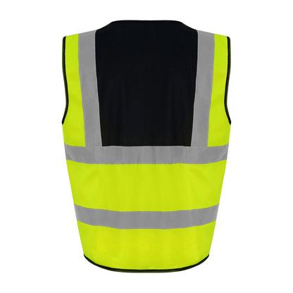 Hi Vis Yellow-Black - Back - PRO RTX Unisex Adult Sleeveless Hi-Vis Vest