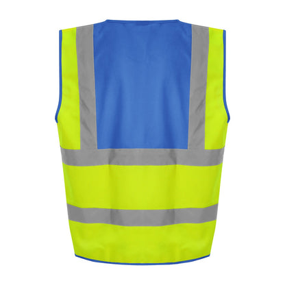 Hi Vis Yellow-Royal Blue - Back - PRO RTX Unisex Adult Sleeveless Hi-Vis Vest