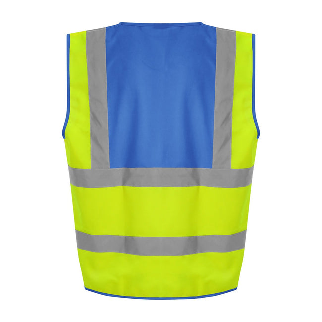 Hi Vis Yellow-Royal Blue - Back - PRO RTX Unisex Adult Sleeveless Hi-Vis Vest