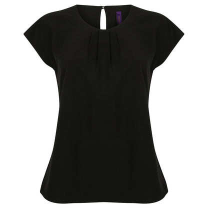 Black - Front - Henbury Womens-Ladies Pleated Blouse